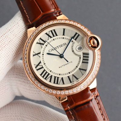 Cartier 18K Gold 42MM Mechanical Movement Crocodile Leather Bracelet Watch